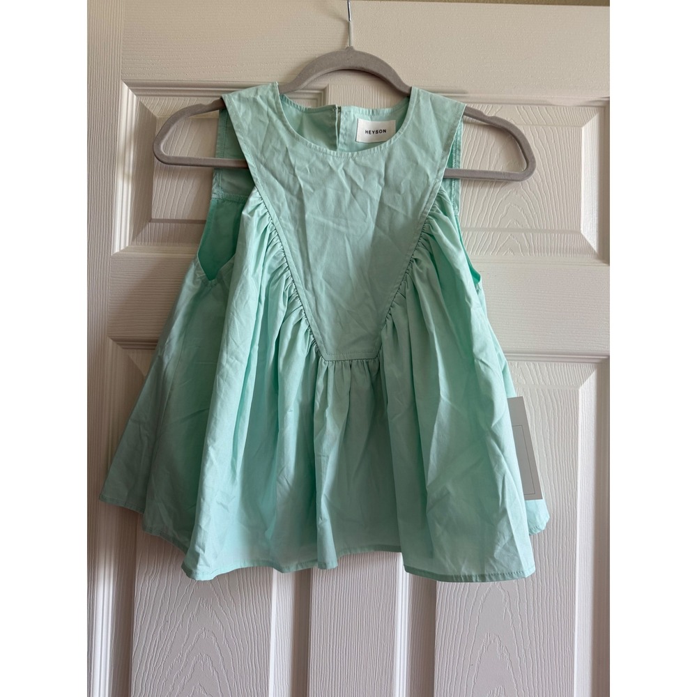 Heyson Mint Green Sleeveless Babydoll Blouse Gathered Flowy Lined Top NEW
